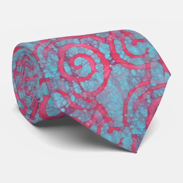 Cravate Bleu clair rose Funky Motif Spirales Batik (Roulé)