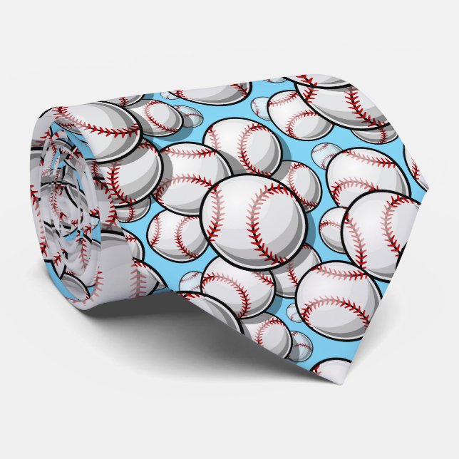 Cravate Bleu cool blanc Amateurs de baseball (Roulé)
