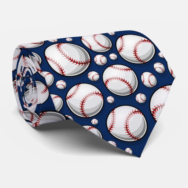 Cravate Bleu cool blanc Amateurs de baseball (Roulé)