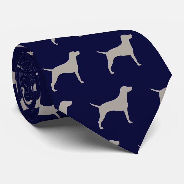 Cravate Bleu de minuit de motif de silhouettes de chien de (Roulé)