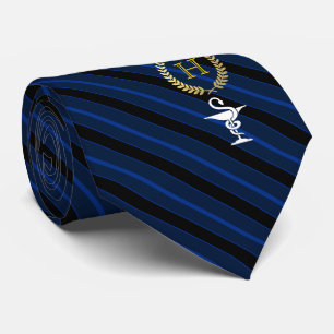 Cravate Bleu de monogramme encadré par professionnel de