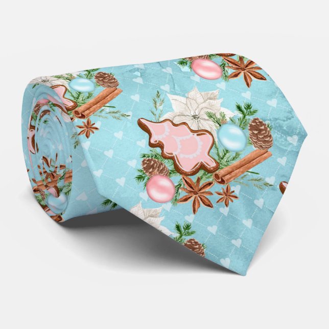 Cravate Bleu de Noël et pain d'épices rose Cookies (Roulé)