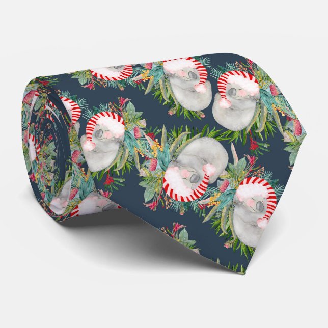 Cravate bleu de Noël Koala (Roulé)