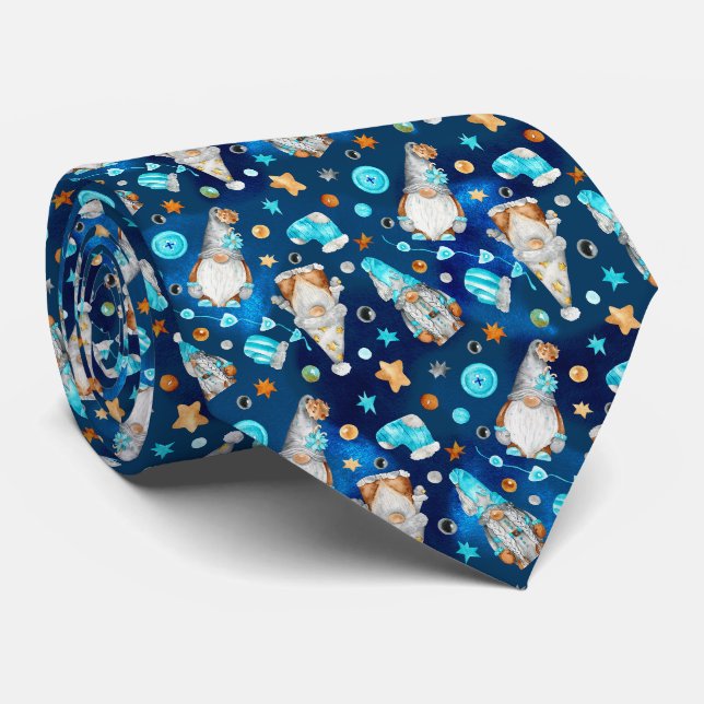 Cravate Bleu de Noël mignon Gnomes scandinaves (Roulé)