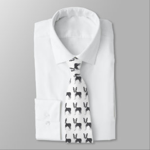 Cravate Bleu Et Blanc Boston Terrier Motif de dessin de ch