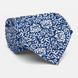 Cravate Bleu et blanc William Morris Style Tudor Floral