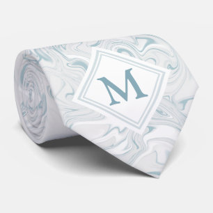 Cravate Bleu et Marbre blanc avec Monogramme Diamant