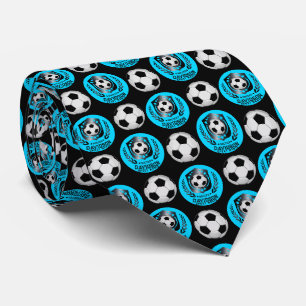 Cravate Bleu et noir Personnalisé Football Texte personnal