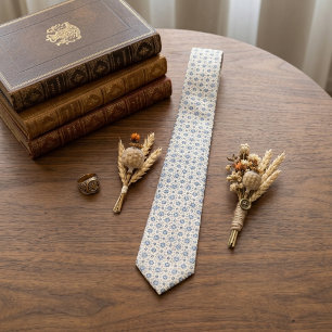 Cravate Bleu français micro-foulard ivoire