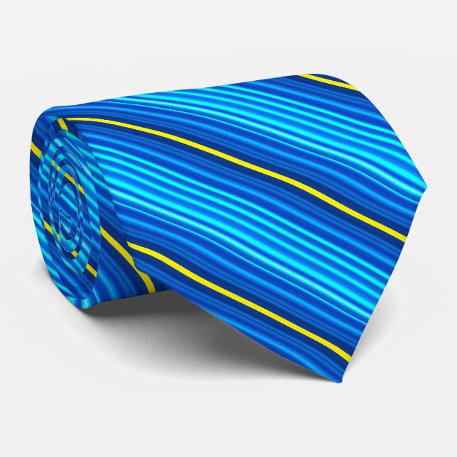 Cravate Bleu jaune rayures (Roulé)
