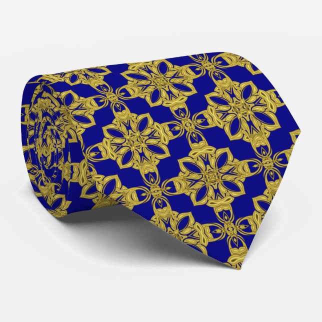 Cravate Bleu marine des hommes et motif d'or de Faux (Roulé)