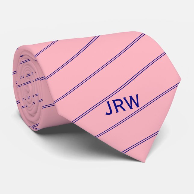 Cravate Bleu marine et rose fait sur commande de (Roulé)