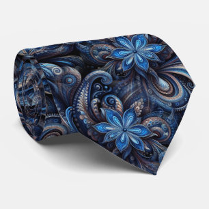 Cravate Bleu marine foncé Azur Bleu Noir Motif Art Paisley
