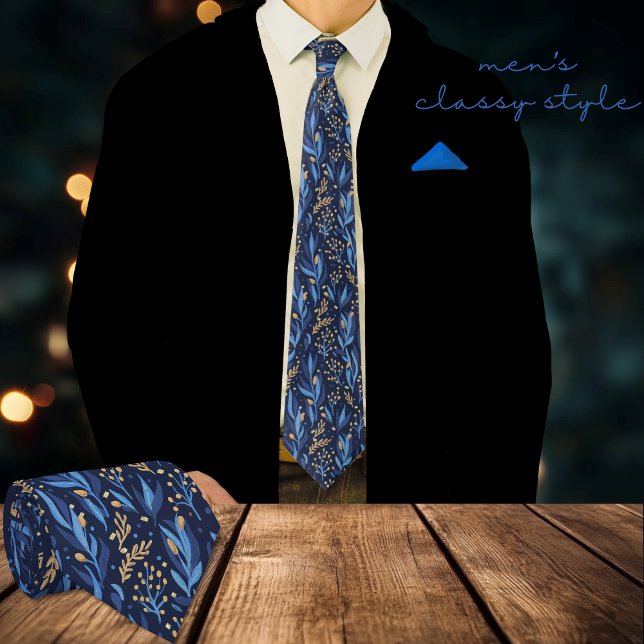 Cravate Bleu marine moderne à motif floral jaune (Modern Navy Blue Yellow Floral Pattern Neck Tie)