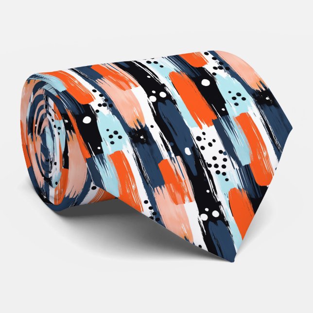 Cravate Bleu orange brosses Motif Abstrait (Roulé)