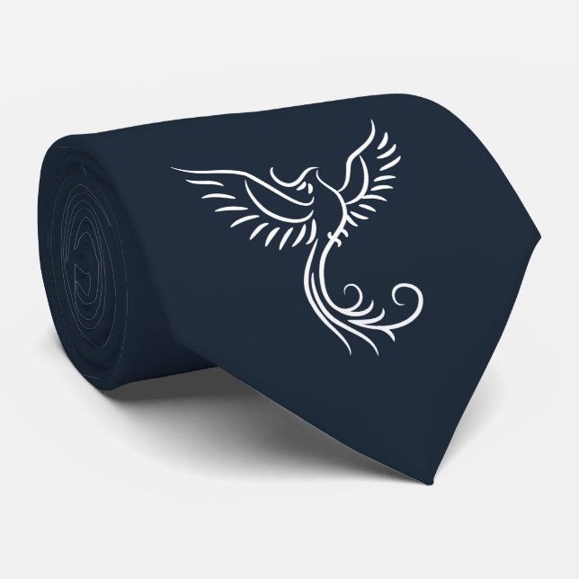 Cravate Bleu Phoenix mystique Oiseau levant mythe (Roulé)