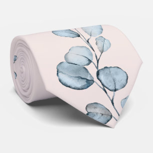 Cravate Bleu Poussiéreux Eucalyptus Verdure Mariage Rose P