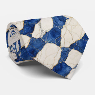 Cravate Bleu Professionnel, Blanc et Marbre Doré