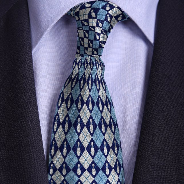 Cravate Bleu Retro Jacquard Bowling (Créateur téléchargé)