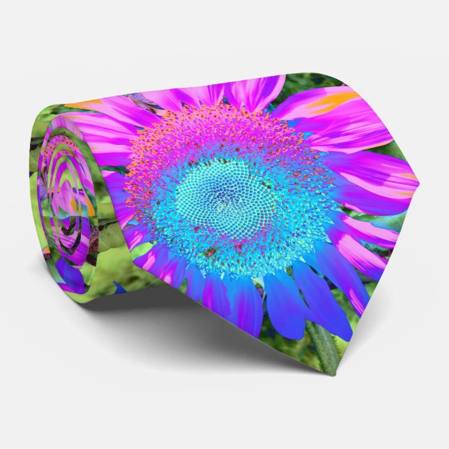 Cravate Bleu rose funky rétro tournesol photo (Roulé)