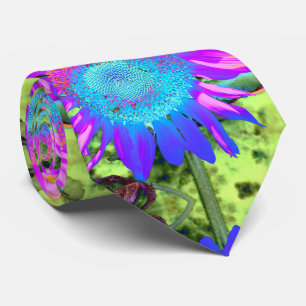 Cravate Bleu rose rétro tournesol funky photo