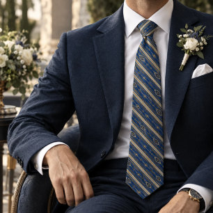 Cravate Bleu Royal Or Rayure Héritage