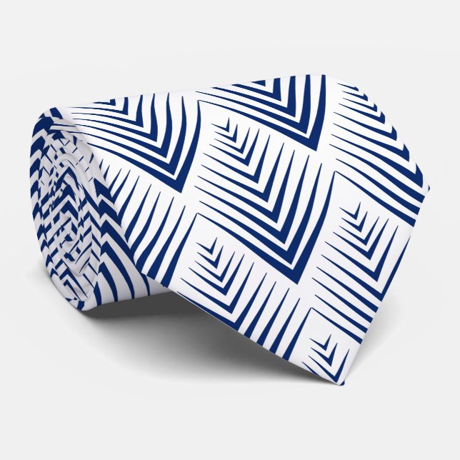 Cravate Bleu sur blanc Motif Fleurs Art Déco (Roulé)