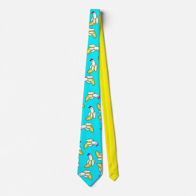Cravate bleue Cool de dessin sur banane (Devant)