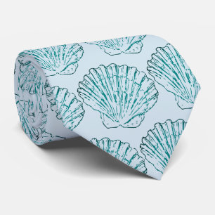 Cravate bleue et turquoise de plage de coquillage