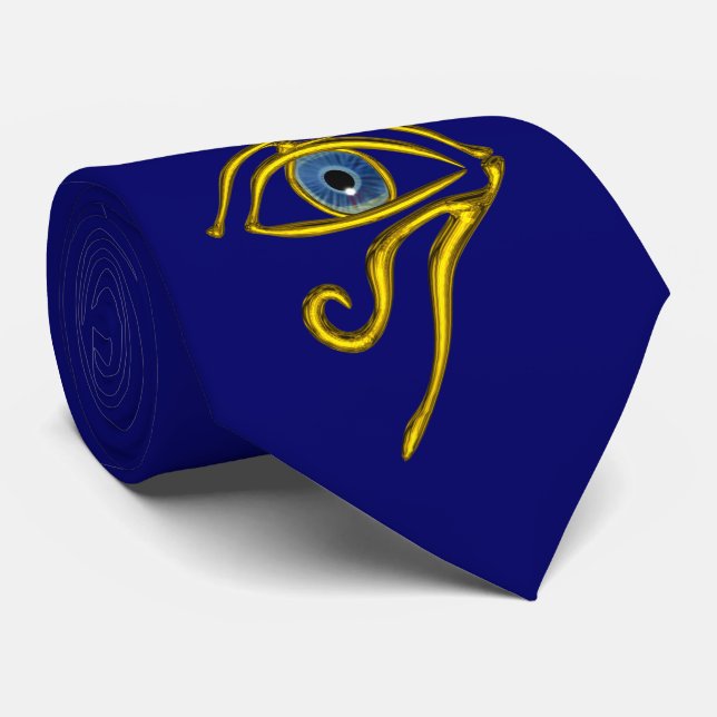 CRAVATE BLEUE TALISMAN / OEIL OR HORUS (Roulé)