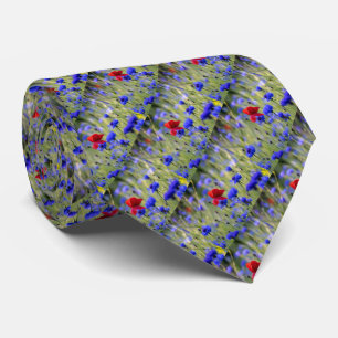 Cravate Bleuet vibrant coloré Fleur de pavot rouge