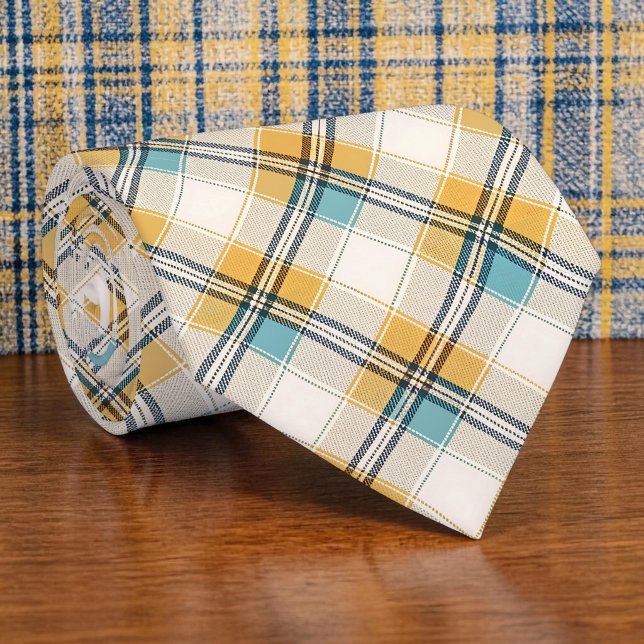 Cravate Blue and Yellow Plaid Necktie Tie (Créateur téléchargé)