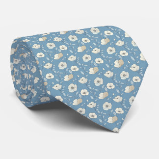 Cravate Blue Beige Floral Wedding Groomsmen Groom