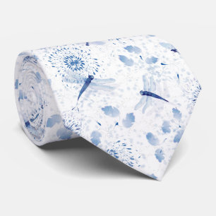 Cravate Blue Chinoiserie Dragonfly Floral