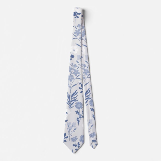 Cravate Blue Flowers Botanical Painting (Devant)