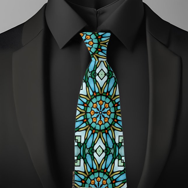 Cravate Blue Gold Faux Verre tendu Kaleidoscope Necktie (Créateur téléchargé)