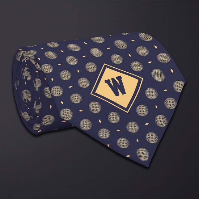 Cravate Blue Gold Golf Ball Icon Necktie (Créateur téléchargé)