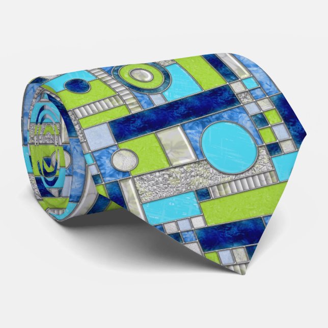 Cravate Blue Green Art Deco (Roulé)