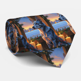 Cravate Blue Heeler avec lumières de Noël vacances