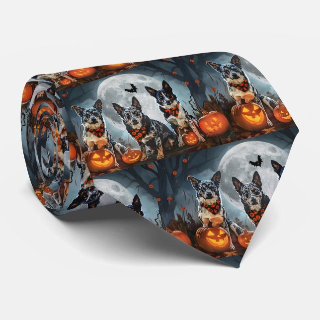Cravate Blue Heeler Halloween Épouvantable (Roulé)