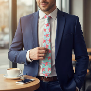 Cravate Blue Marine Sea Ocean Star Fish Pattern Neck Tie