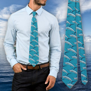 Cravate Blue Marlin Fish Pattern Fisherman Novelty
