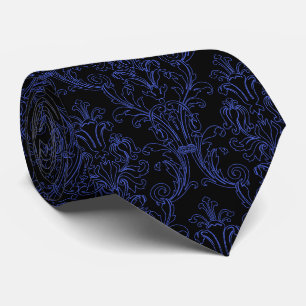 Cravate Blue Outline Black Mariage damassé