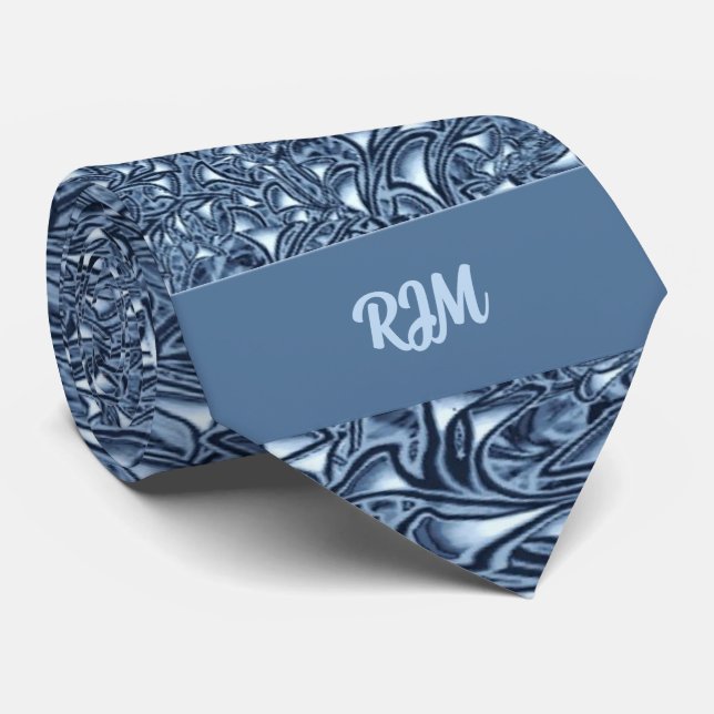 Cravate Blue Paisley Monogramme Custom (Roulé)