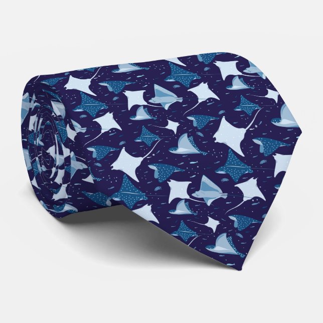 Cravate Blue sting ray manta ray fish pattern (Roulé)