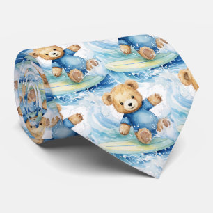 Cravate Blue Teddy Bear Surfing