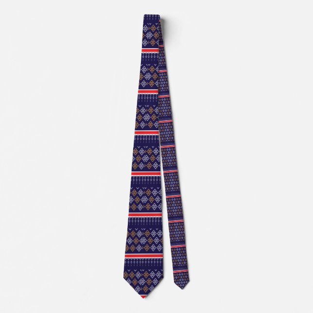 Cravate Blue Thai Ikat Motif sans couture (Devant)