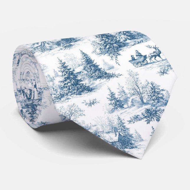 Cravate Blue Toile Christmas Pattern  (Roulé)