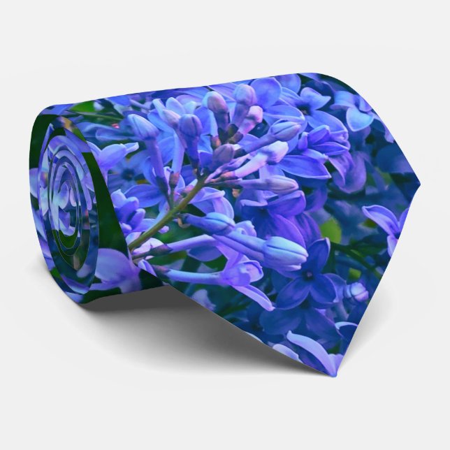 Cravate Blue violet lilas romantique bleu floral photo (Roulé)