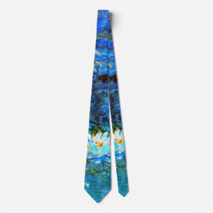 Cravate Blue Water-Lys, peinture d'art